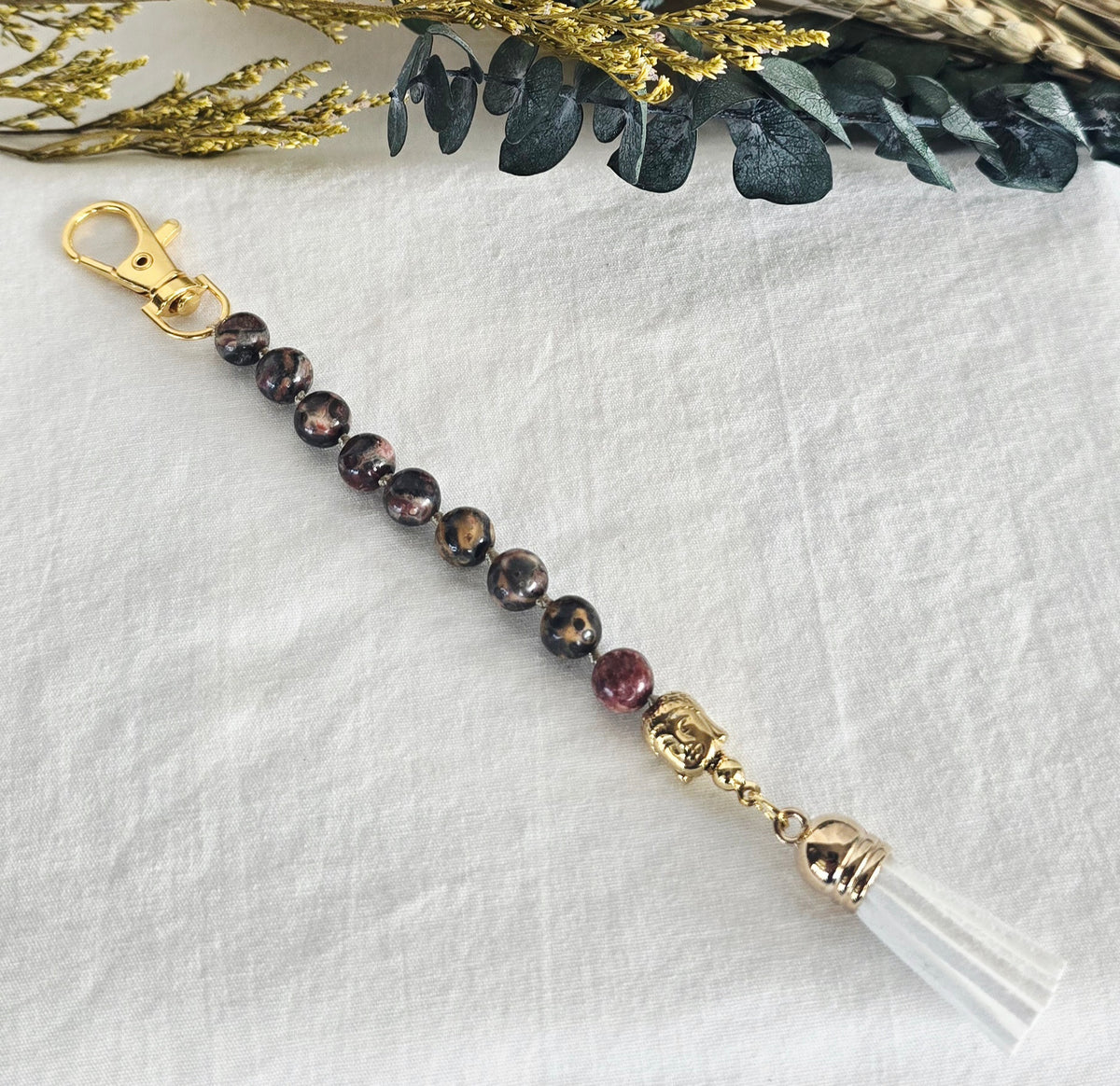 Pocket Pause Keychain | Leopard Skin Jasper + Buddha