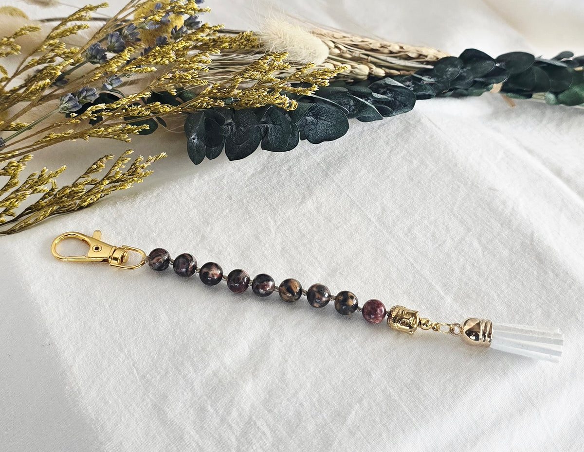 Pocket Pause Keychain | Leopard Skin Jasper + Buddha