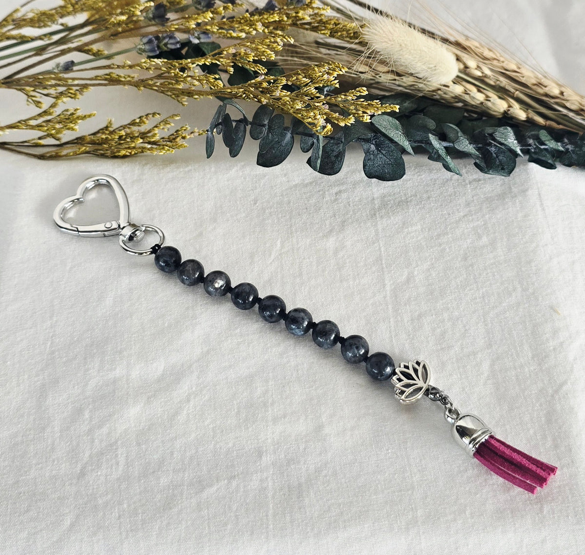Pocket Pause Keychain | Labradorite + Lotus