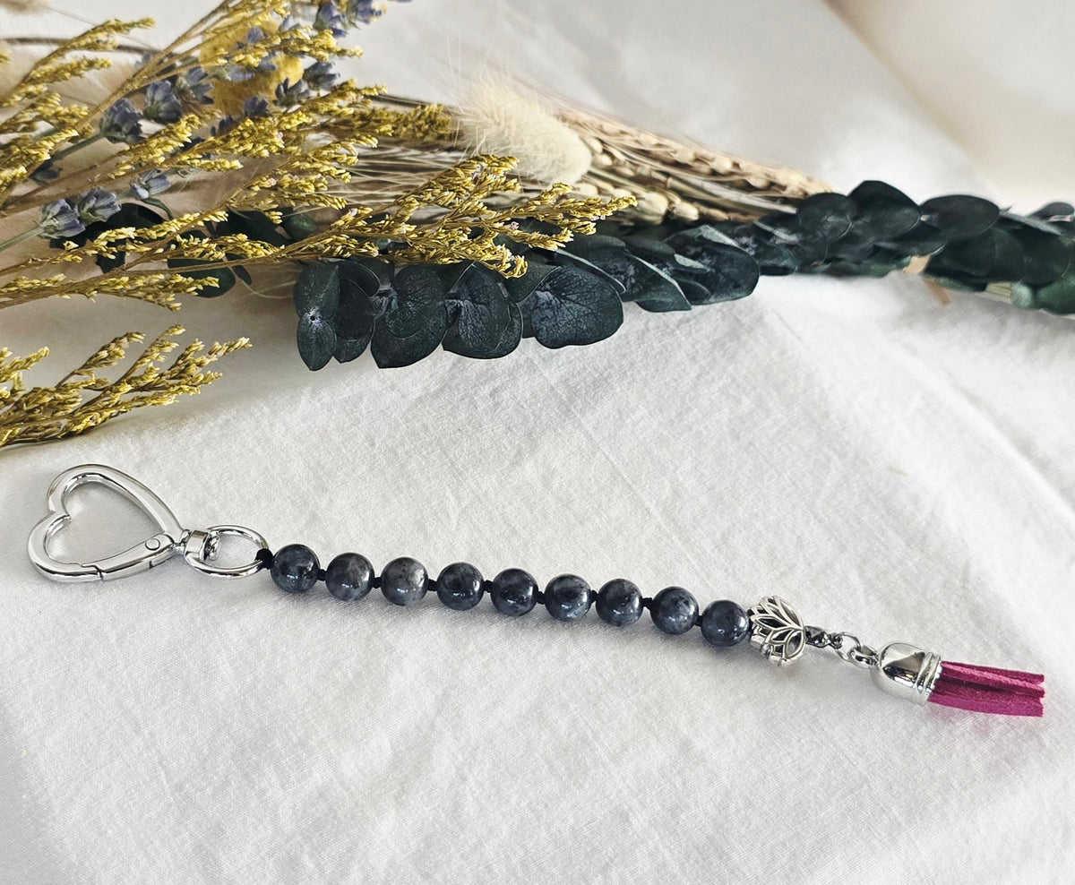 Pocket Pause Keychain | Labradorite + Lotus
