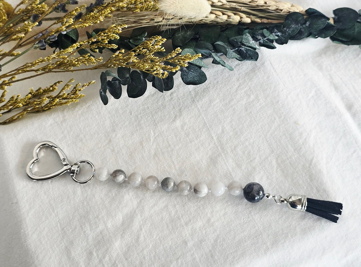 Pocket Pause Keychain | Gray Agate + Labradorite Guru Bead