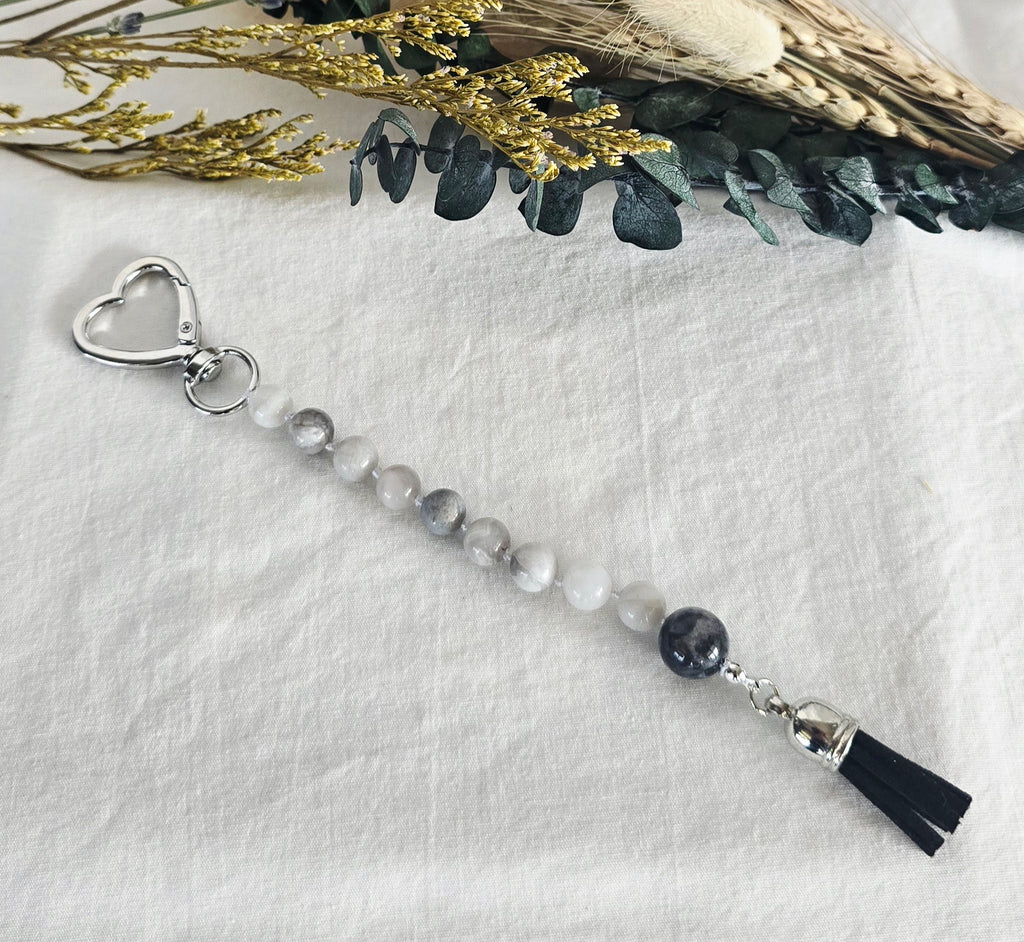 Pocket Pause Keychain | Gray Agate + Labradorite Guru Bead