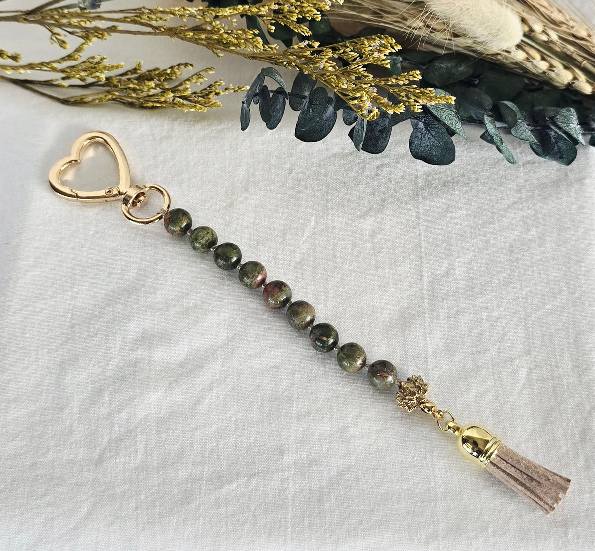 Pocket Pause Keychain | Unakite + Lotus