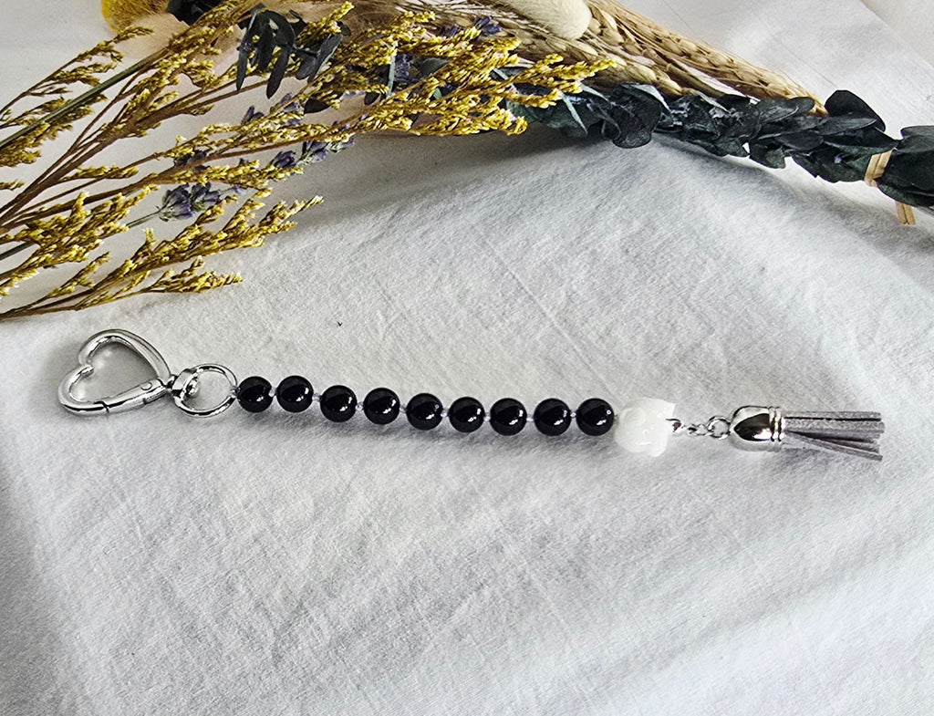 Protected Path • Black Obsidian + White Elephant Pocket Pause Keychain