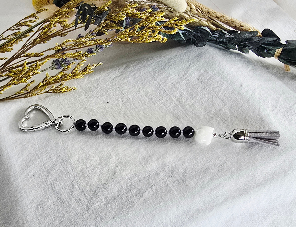 Protected Path • Black Obsidian + White Elephant Pocket Pause Keychain