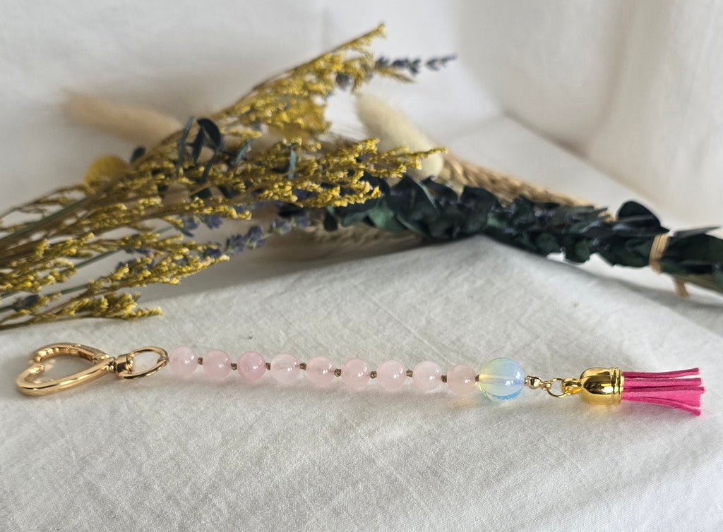 Open Heart • Rose Quartz + Opalite Pocket Pause Keychain