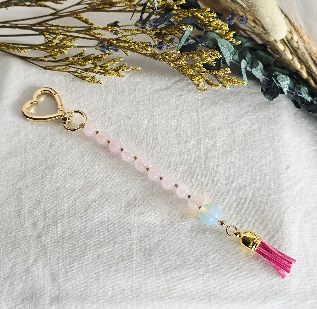 Open Heart • Rose Quartz + Opalite Pocket Pause Keychain