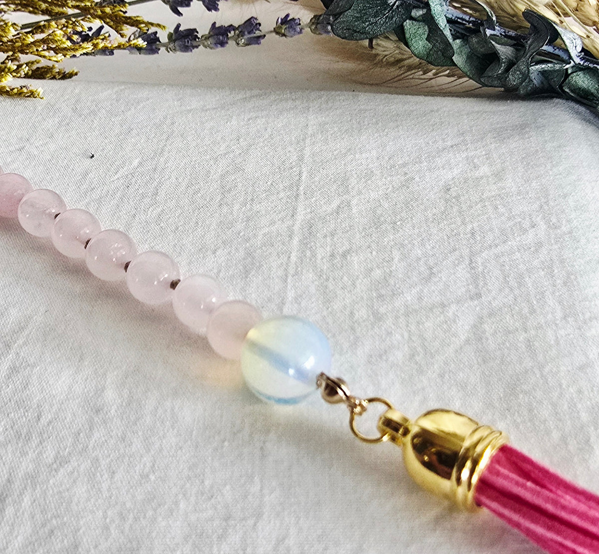 Open Heart • Rose Quartz + Opalite Pocket Pause Keychain
