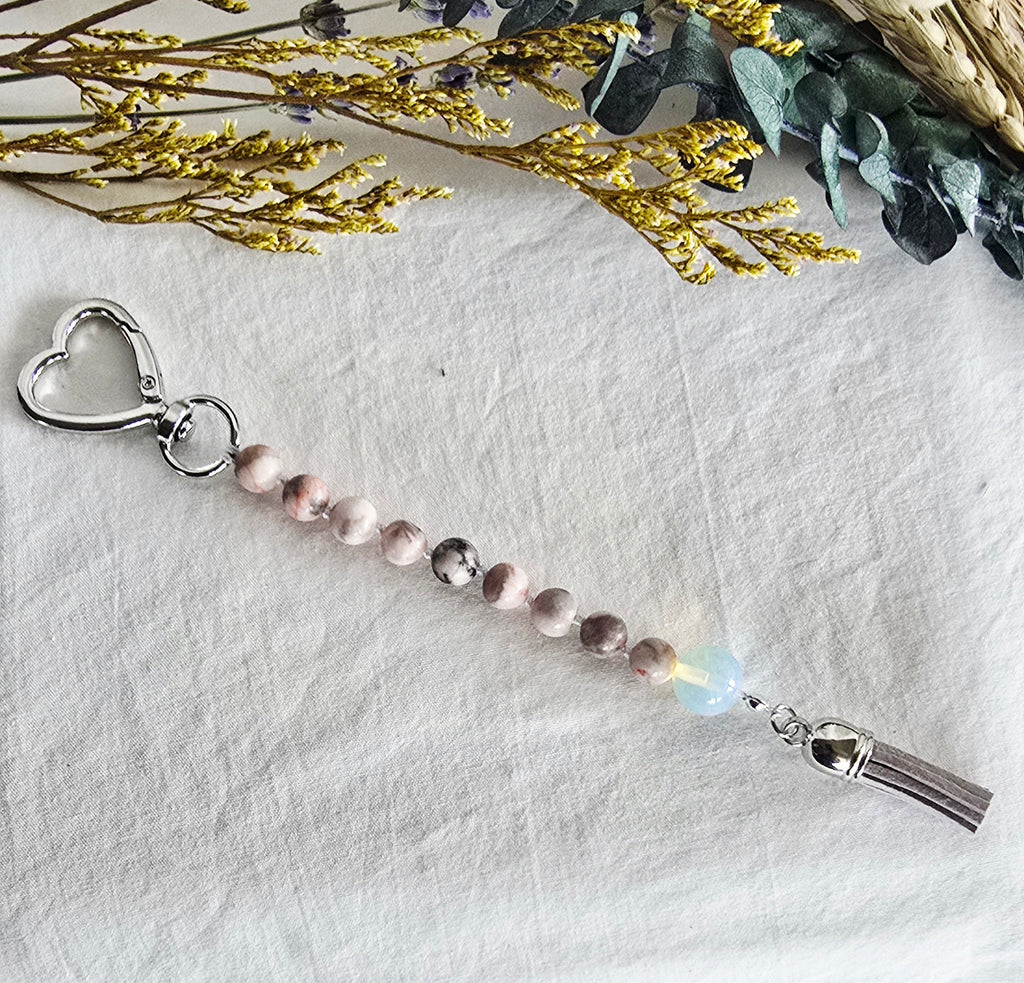 Soft Glow • Pink Zebra Jasper + Opalite Pocket Pause Keychain