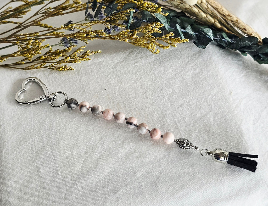 Soft Strength • Pink Zebra Jasper Pocket Pause Keychain