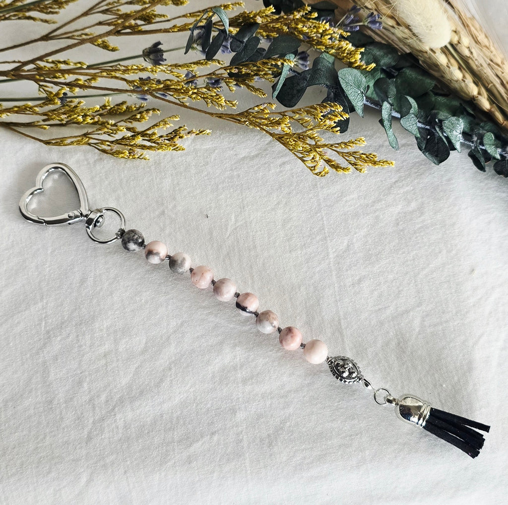Soft Strength • Pink Zebra Jasper Pocket Pause Keychain
