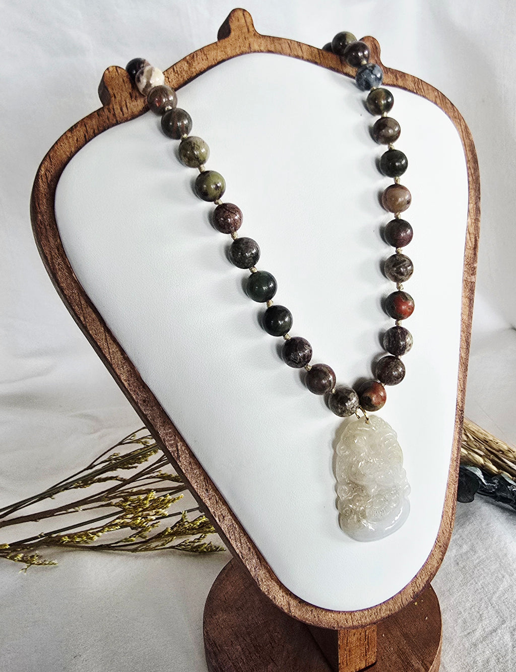 Grounded Courage • Dragon Blood Stone + Jade Rooster Necklace