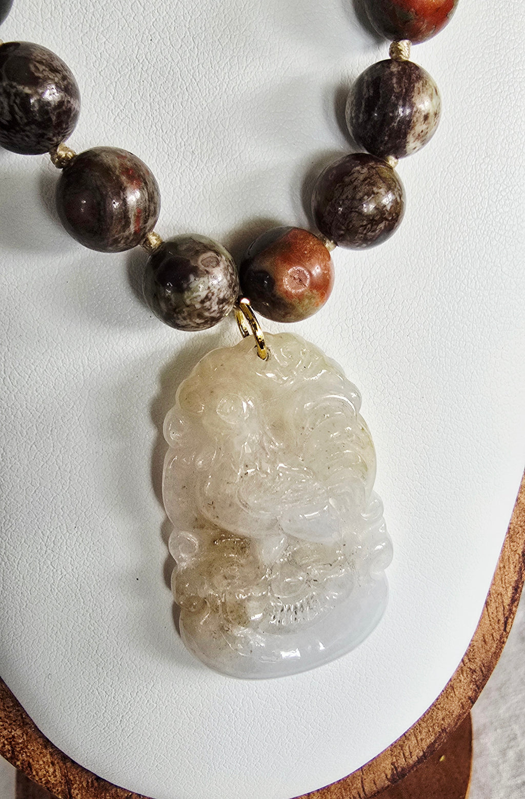 Grounded Courage • Dragon Blood Stone + Jade Rooster Necklace