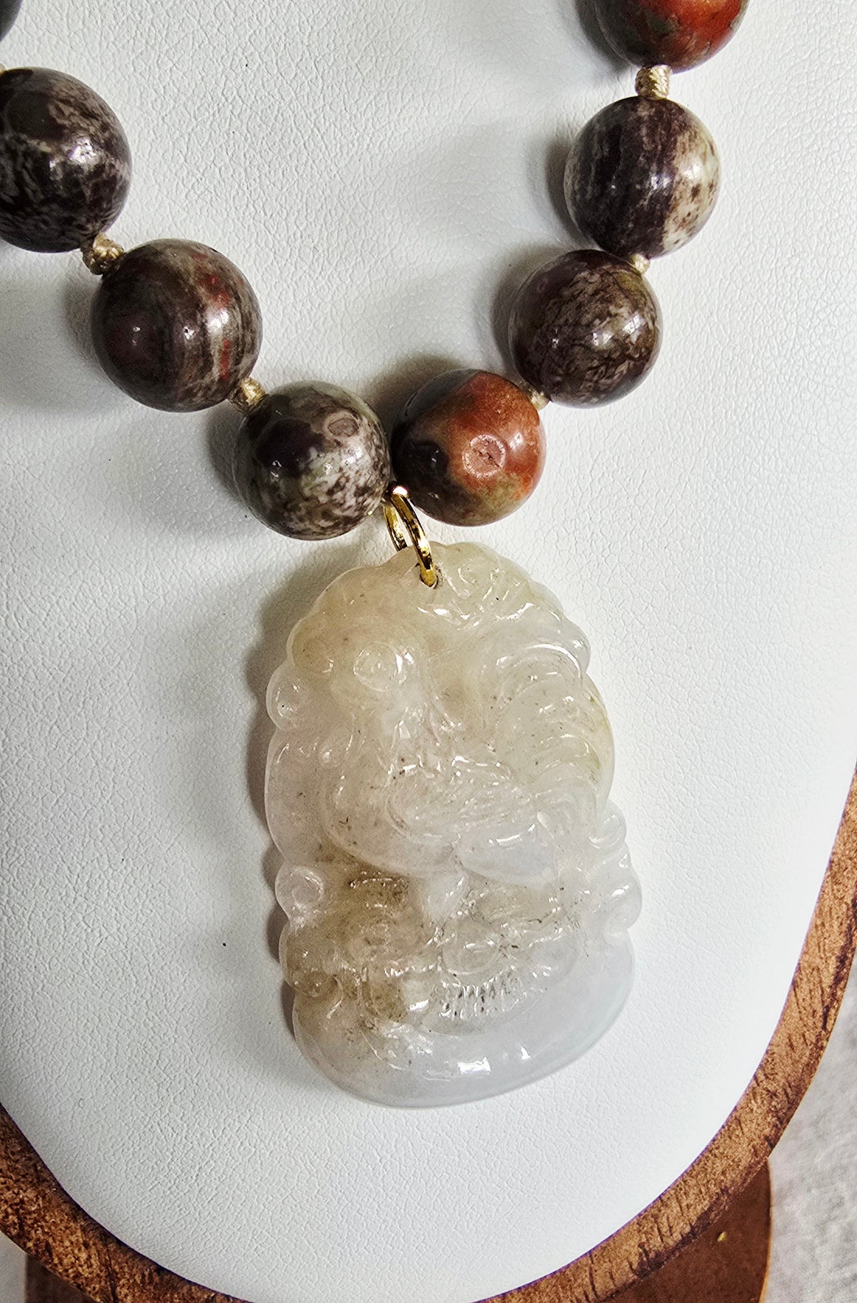 Grounded Courage • Dragon Blood Stone + Jade Rooster Necklace