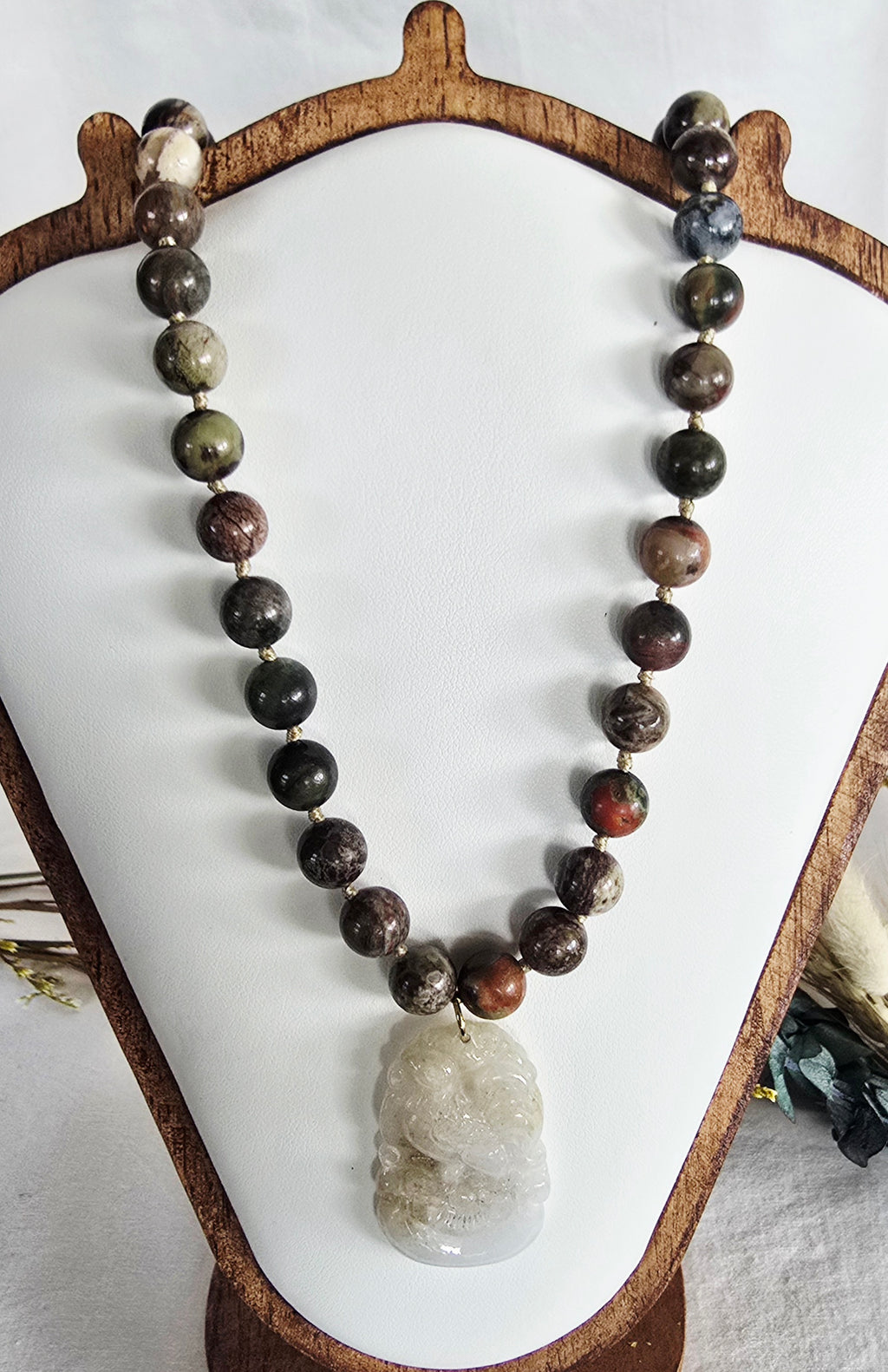 Grounded Courage • Dragon Blood Stone + Jade Rooster Necklace