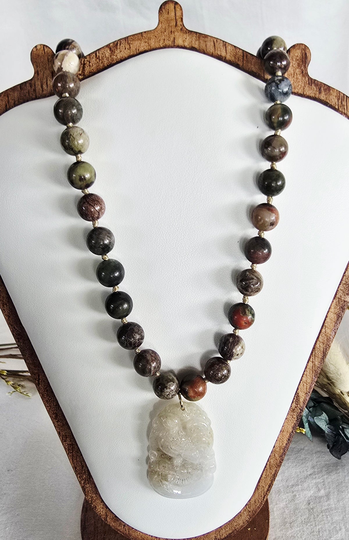 Grounded Courage • Dragon Blood Stone + Jade Rooster Necklace