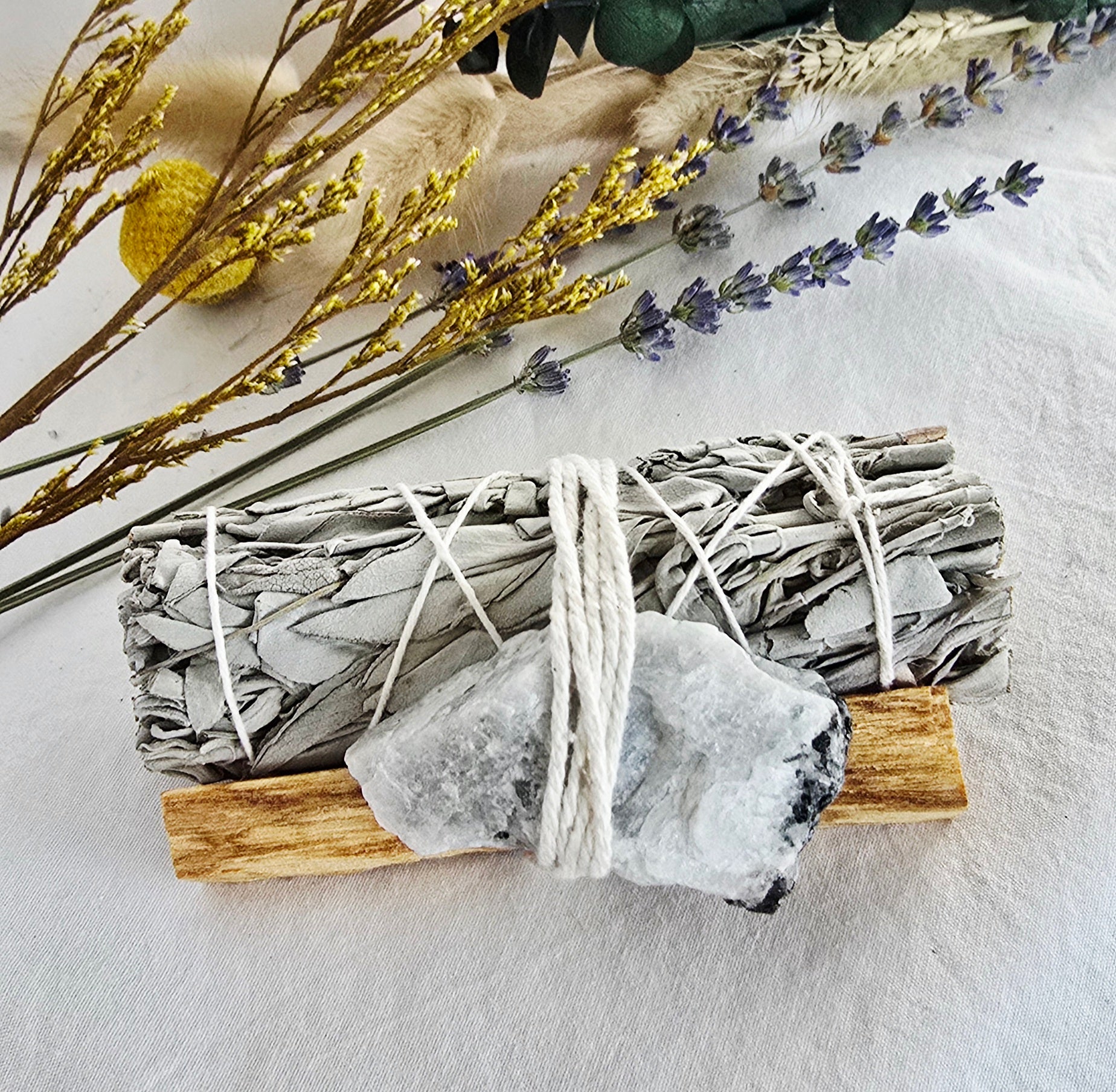 Sage + Palo Santo + Raw Moonstone Ritual Bundle