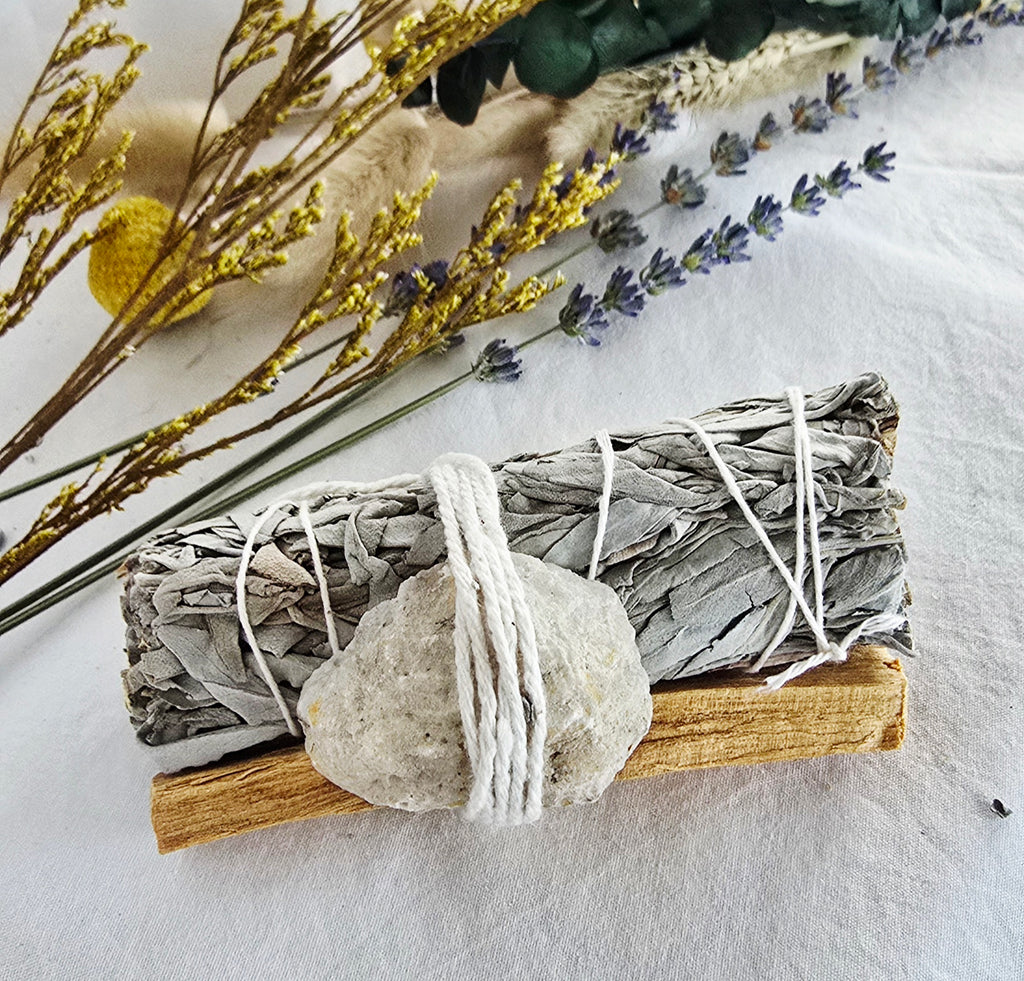 Sage + Palo Santo + Raw Geode Ritual Bundle