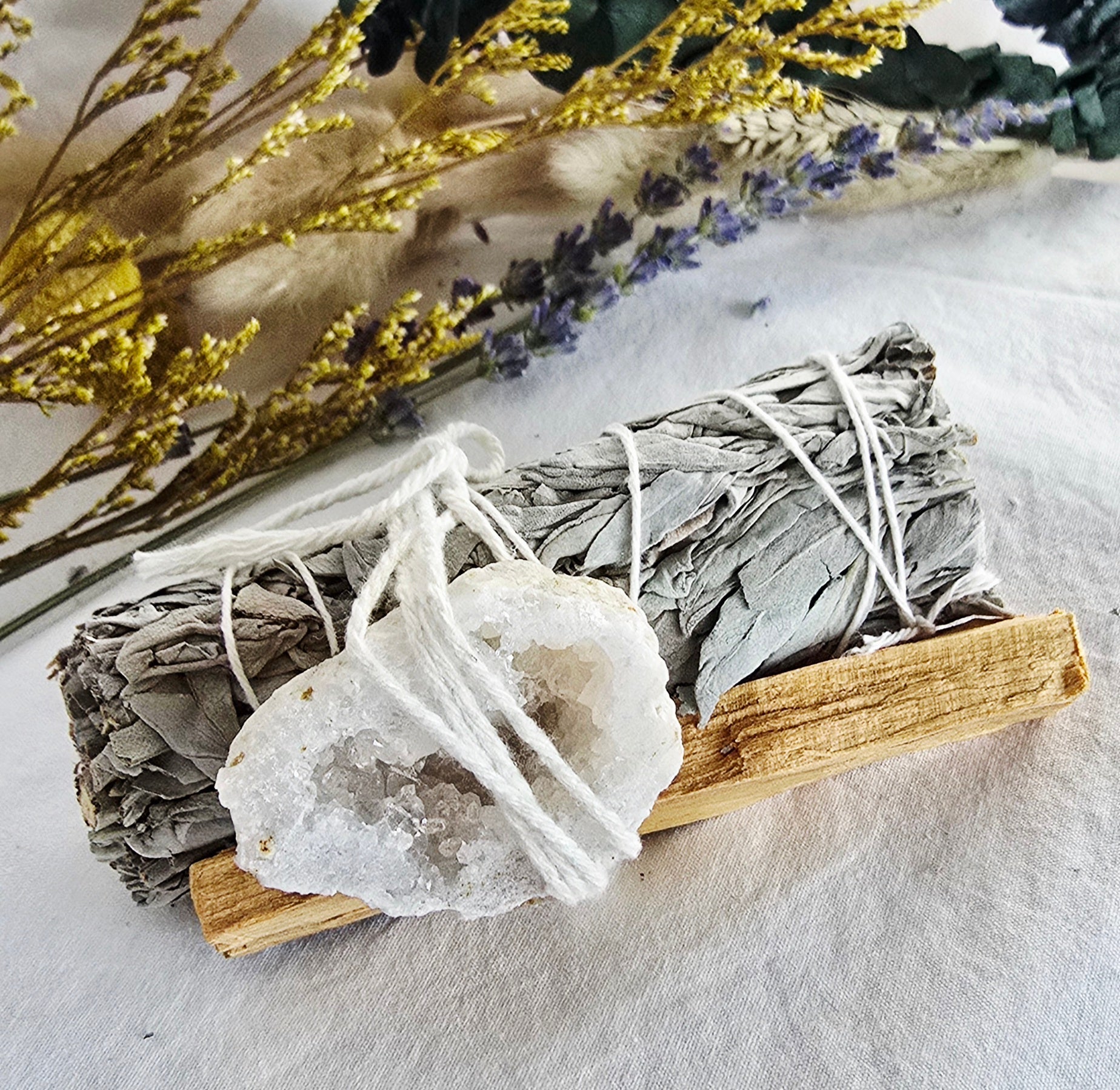 Sage + Palo Santo + Raw Geode Ritual Bundle