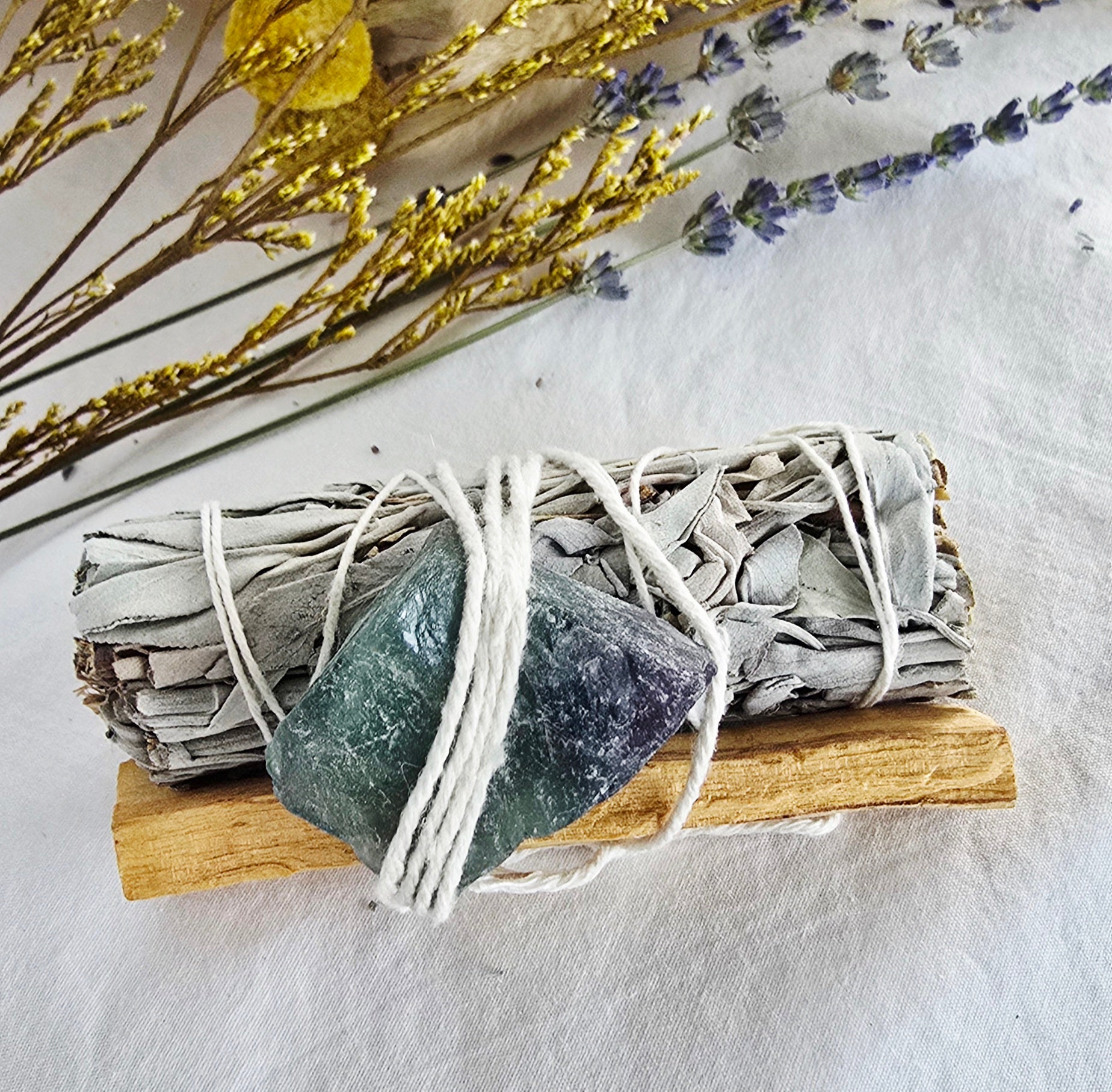 Sage + Palo Santo + Raw Rainbow Fluorite Ritual Bundle