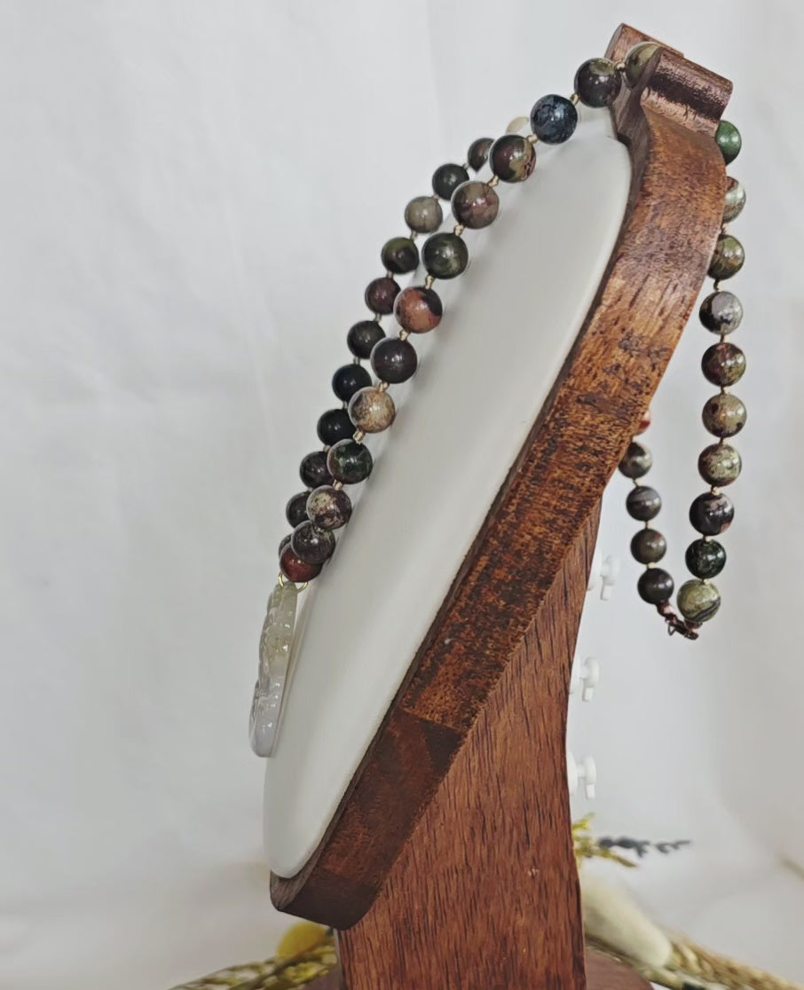Grounded Courage • Dragon Blood Stone + Jade Rooster Necklace