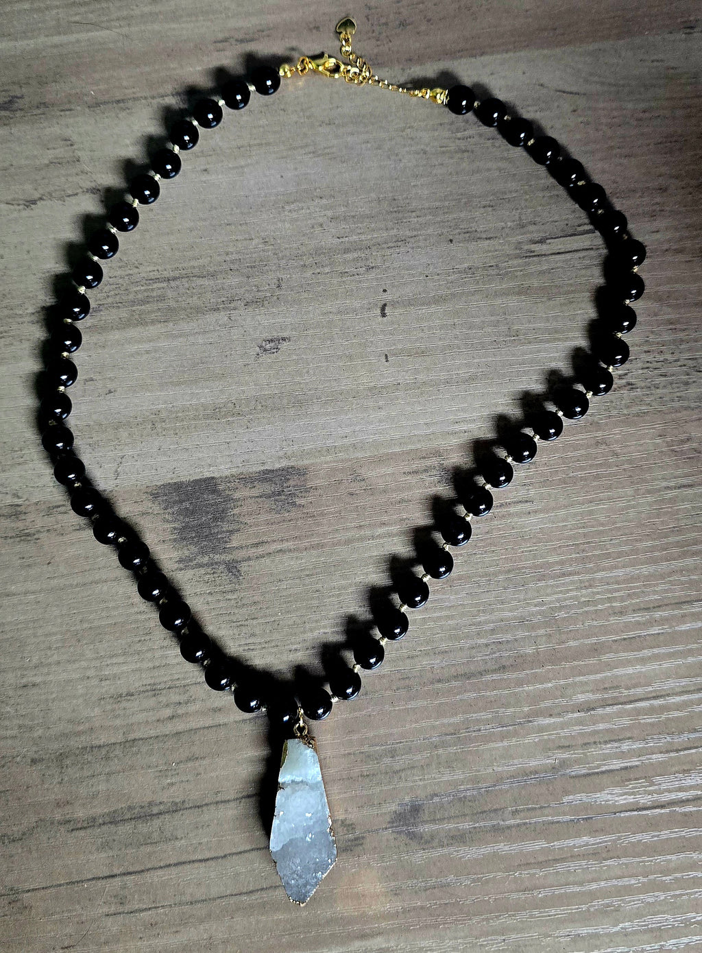Hand-Knotted Necklace - Obsidian with Geode Pendant