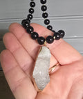 Hand-Knotted Necklace - Obsidian with Geode Pendant